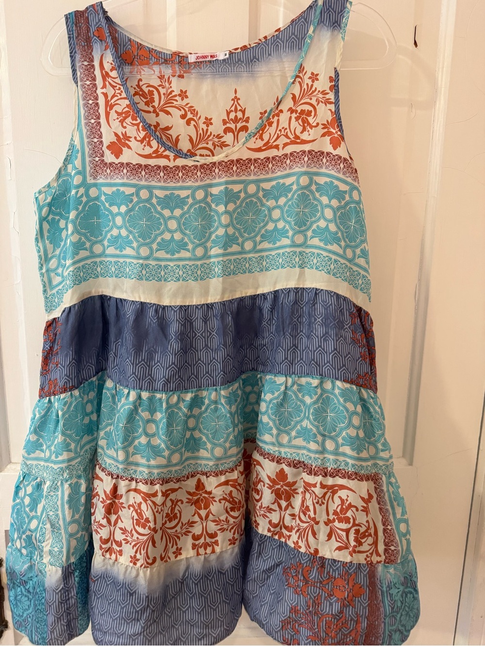 Johnny Was Women’s Tiered Sleeveless Dress - Blue, Teal & Orange.